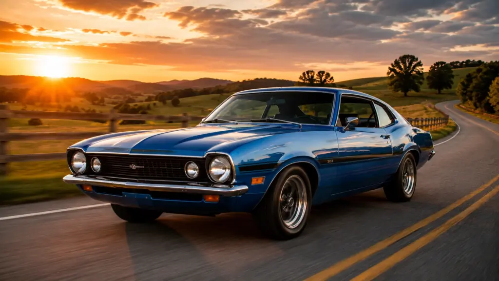 12.Classic_musclecar_at_sunset drive Classic musclecar at sunset drive