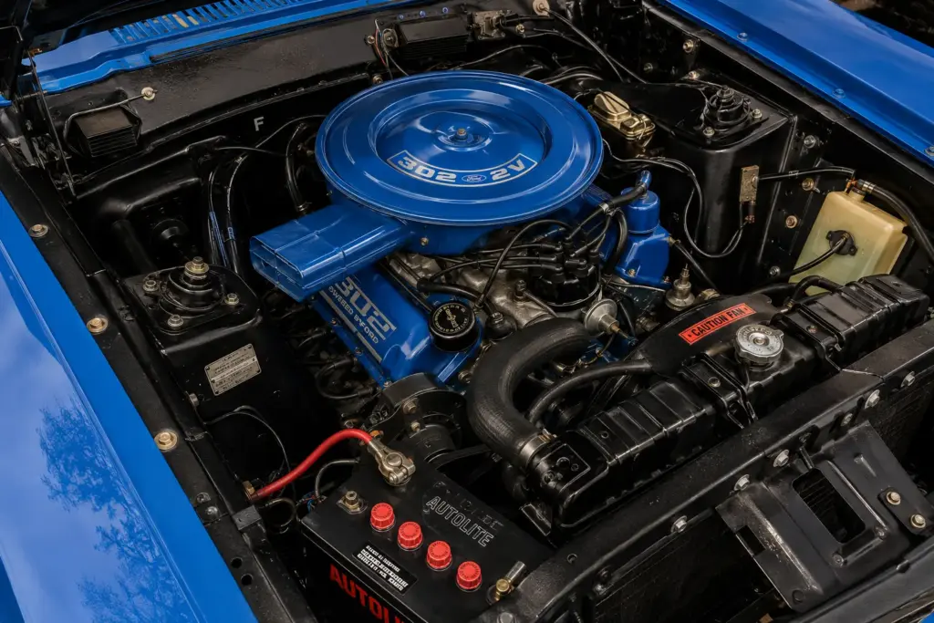 Restored 302 Windsor V8 engine in a 1971 Ford Maverick
