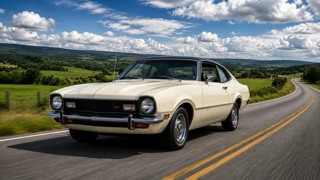 Classic Ford Maverick driving through the countryside