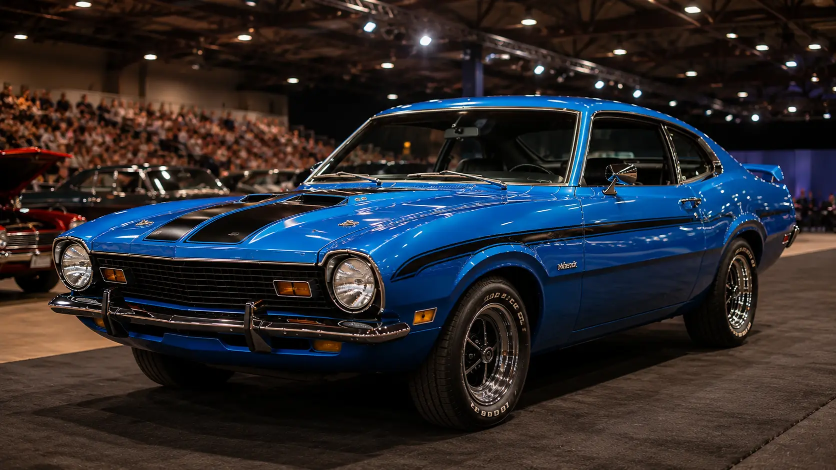 Beautifully restored Ford Maverick displayed at a classic car auction